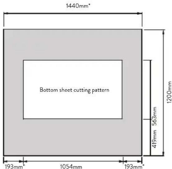1440mm* Bottom sheet cutting pattern 1200mm 563mm 419mm 193mm* 1054mm 193mm*