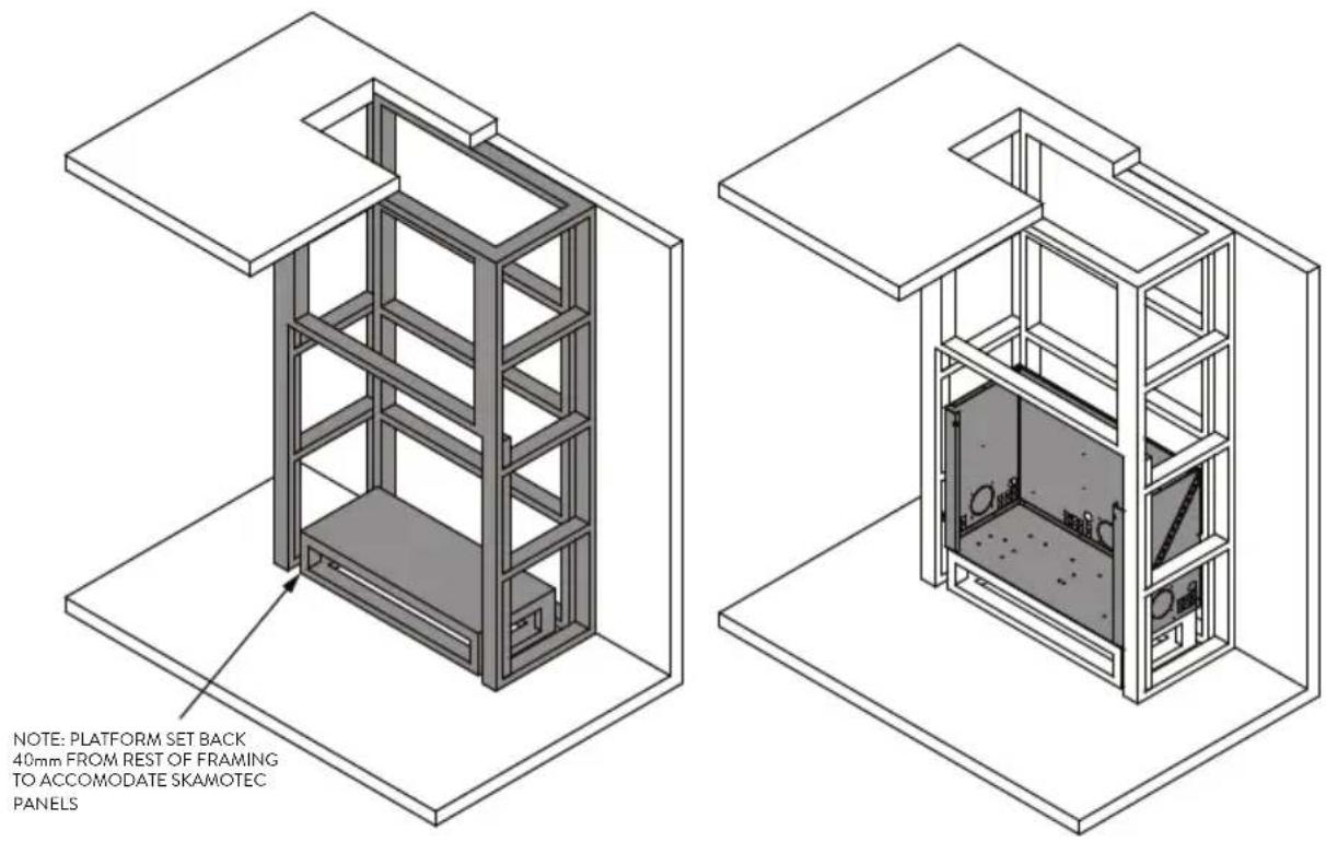 NOTE: PLATFORM SET BACK 40mm FROM REST OF FRAMING TO ACCOMODATE SKAMOTEC PANELS