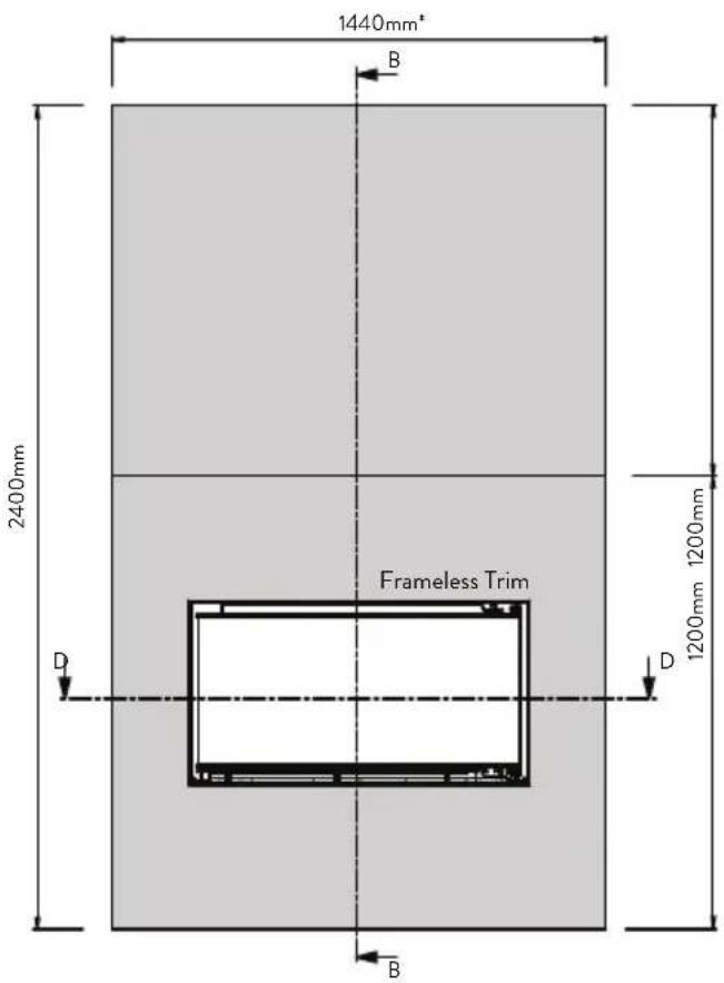 1440mm* B 2400mm Frameless Trim D D 1200mm 1200mm B