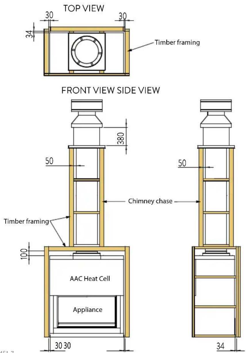 TOP VIEW 30 30 34 Timber framing FRONT VIEW SIDE VIEW 380 50 100 Timber framing Chimney chase AAC Heat Cell Appliance 30 30 50 34 451.7