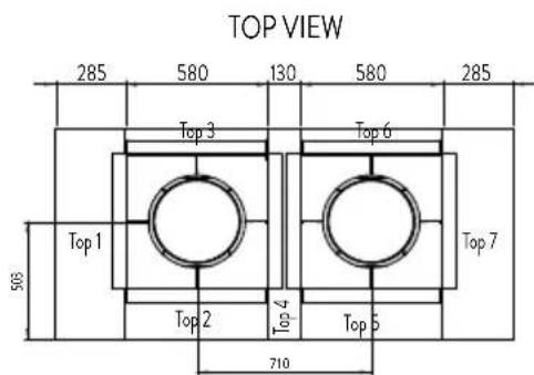 TOP VIEW 285 580 130 580 285 Top 3 Top 6 Top 1 Top 7 503 Top 2 Top 4 Top 5 710