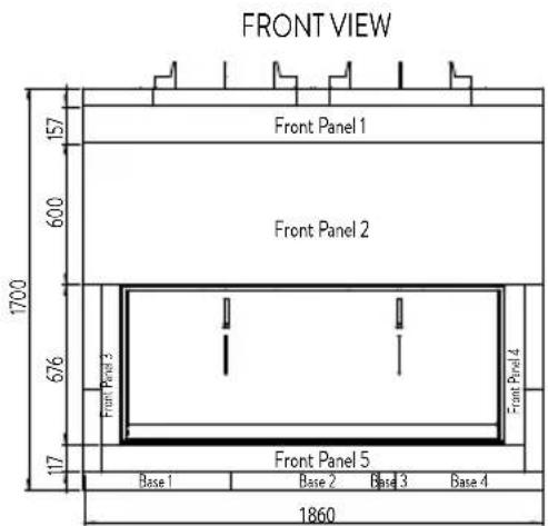 FRONT VIEW 157 Front Panel 1 600 Front Panel 2 1700 676 Front Panel 3 117 Front Panel 4 Front Panel 5 Base 1 Base 2 Base 3 Base 4 1860
