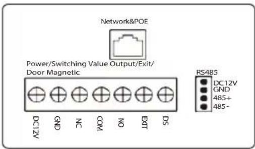 Network&POE Power/Switching Value Output/Exit/ Door Magnetic DC12V GND NC COM NO EXIT DS RS485 DC12V GND 485+ 485-
