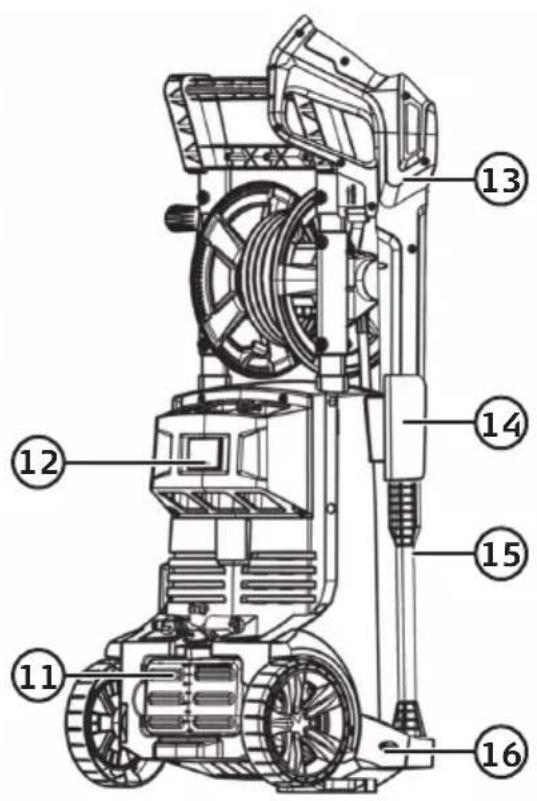 Technical diagram of a mechanical device with numbered parts labeled 11 to 16