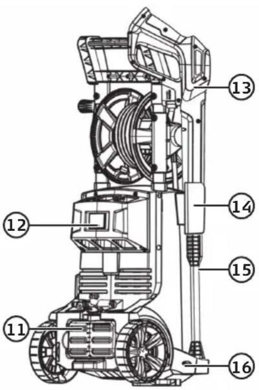Technical diagram of a mechanical device with numbered parts labeled 11 through 16