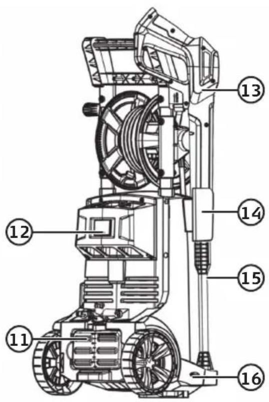 Technical diagram of a mechanical device with numbered components labeled 11 through 16.
