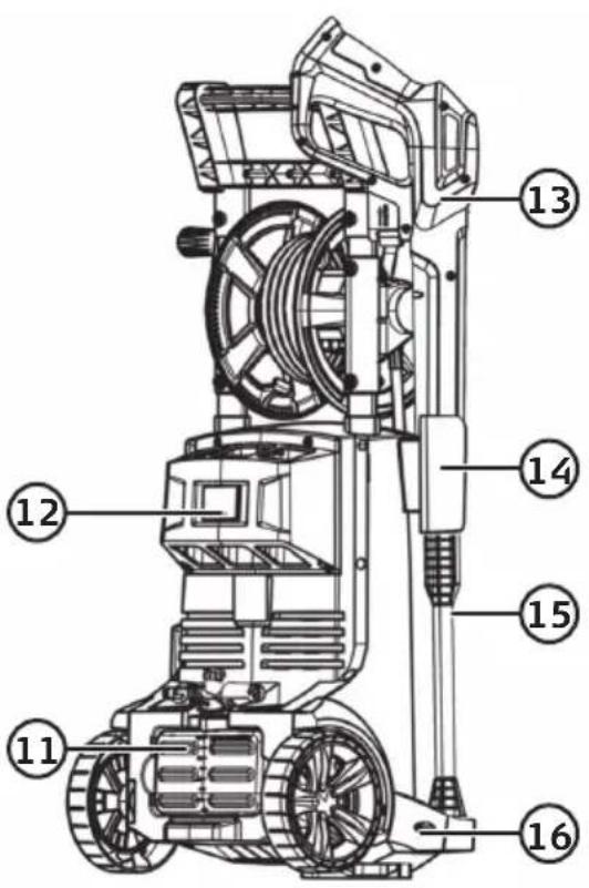 Technical diagram of a mechanical device with numbered components labeled 11 through 16.
