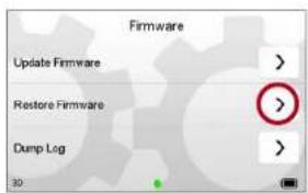 Firmware Update Firmware > Restore Firmware > Dump Log >