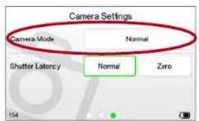 Camera Settings Camera Mode Normal Shutter Latency Normal Zero