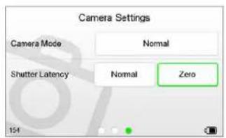 Camera Settings Camera Mode Normal Shutter Latency Normal Zero 154