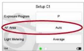 Setup C1 Exposure Program P AF Area Auto Light Metering Average 154