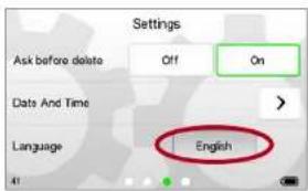 Settings Ask before delete Off On Data And Time Language English