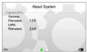 About System Camera Info Camera: Firmware: 1.25 Lens: Firmware: 2.40