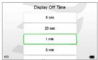 Display Off Time 5 sec 20 sec 1 min 5 min