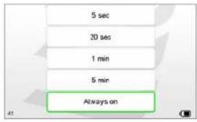 5 sec 20 sec 1 min 5 min Always on