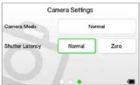 Camera Settings Camera Mode Normal Shutter Latency Normal Zero