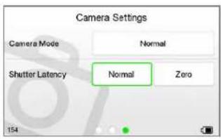 Camera Settings Camera Mode Normal Shutter Latency Normal Zero 154