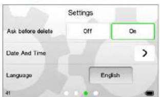 Settings Ask before delete Off On Date And Time Language English