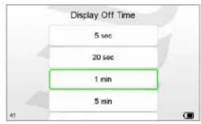 Display Off Time 5 sec 20 sec 1 min 5 min