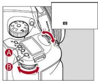 Diagram of a car dashboard with labeled parts A and B, showing rotary controls and directional arrows indicating motion or movement.