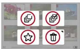 Four circular icons with different symbols: a checkmark, a crossed-out circle, a star, and a trash can, each marked with red prohibition signs.