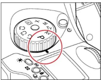 Diagram of a camera control panel with labeled buttons and a red circle highlighting the 'P' button.