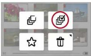 Screenshot of a software interface showing four icons: document, checkmark, star, and trash bin, likely representing file operations or status indicators.