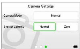 Camera Settings Camera Mode Normal Shutter Latency Normal Zero