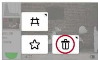Screenshot of a software interface showing three icons: hash, star, and trash bin with a red circle highlighting the trash bin.