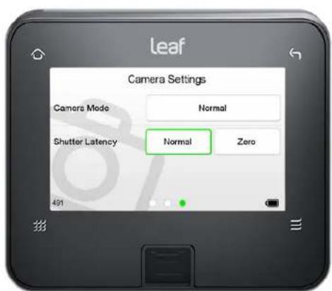 Leaf Camera Settings Camera Mode Normal Shutter Latency Normal Zero 491