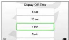 Display Off Time 5 sec 20 sec 1 min 5 min