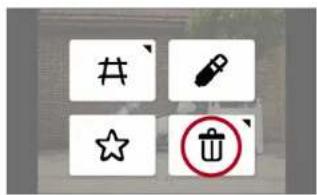 Four white square icons with black symbols: hash, pencil, star, and trash bin, arranged in a 2x2 grid.