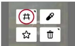 Four black-and-white icons representing different symbols: number, magnifying glass, star, and trash bin
