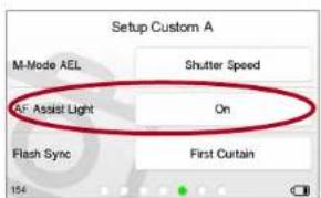 Setup Custom A M-Mode AEL Shutter Speed AF Assist Light On Flash Sync First Curtain 154