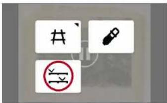 Three safety symbols: a hash, a pencil, and a crossed-out sign with a red circle.