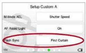 Setup Custom A M-Mode AEL Shutter Speed AF Assist Light On Flash Sync First Curtain 154