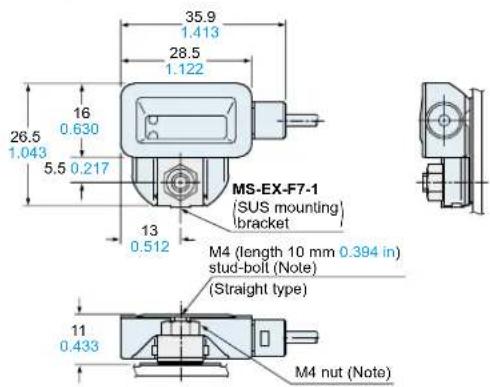 35.9 1.413 28.5 1.122 16 0.630 26.5 1.043 5.5 0.217 MS-EX-F7-1 (SUS mounting) bracket M4 (length 10 mm 0.394 in) stud-boil (Note) (Straight type) 13 0.512 11 0.433 M4 nut (Note)