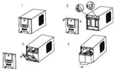 Diagram showing exploded view of a multi-case device with labeled components and internal components