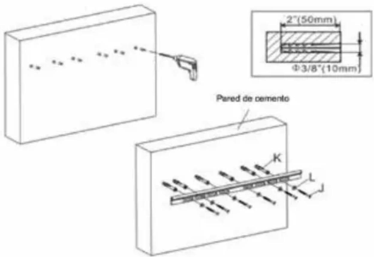 2"(50mm) Φ3/8"(10mm) Pared de cemento K L