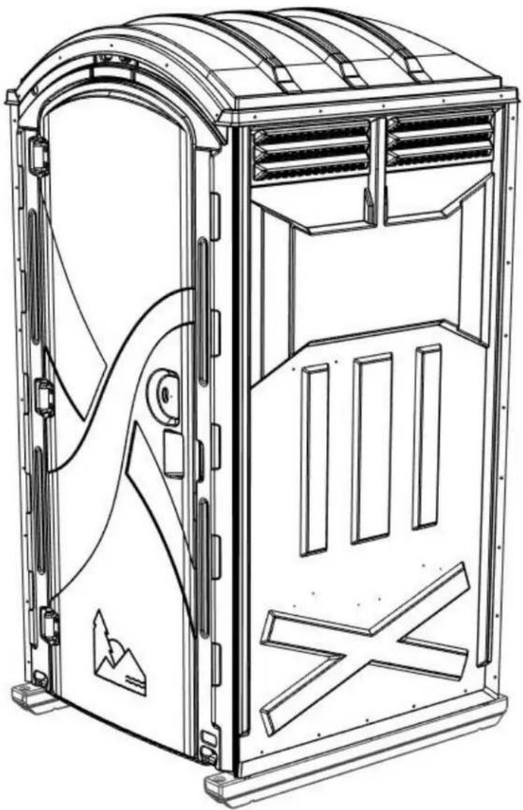 Technical line drawing of a mechanical enclosure or storage unit with internal compartments and ventilation grilles (no text or symbols)