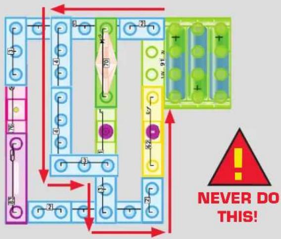 E-Blox Circuit 120 - Examples of SHORT CIRCUITS - NEVER DO THIS! - 4