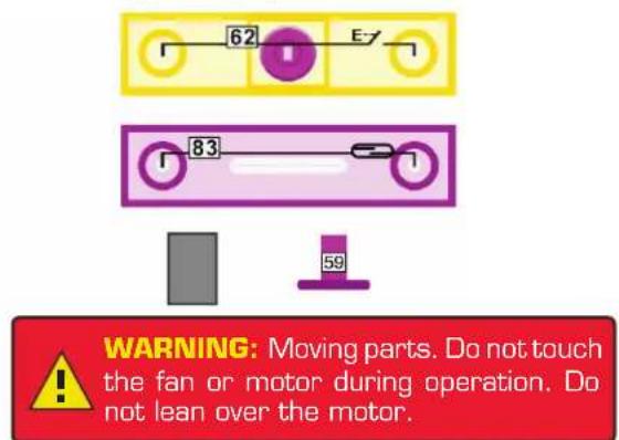 62 E7 83 59 WARNING: Moving parts. Do not touch the fan or motor during operation. Do not lean over the motor.