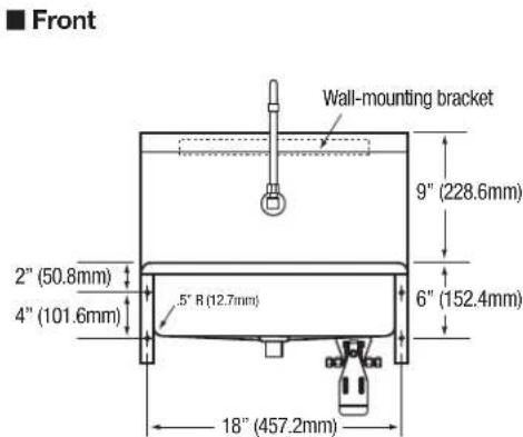 Front Wall-mounting bracket 9" (228.6mm) 2" (50.8mm) 4" (101.6mm) .5" R (12.7mm) 6" (152.4mm) 18" (457.2mm)