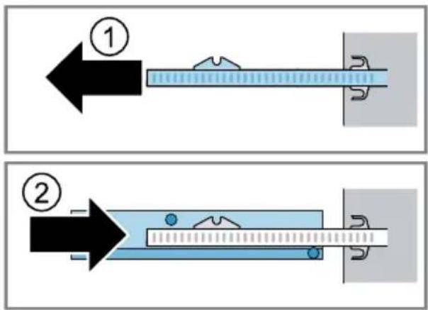 Diagram illustrating two mechanical or fluid dynamics setups with labeled components and directional arrows indicating movement or force.