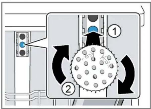 Diagram illustrating a mechanical or fluid system with labeled components and directional arrows indicating flow or movement.
