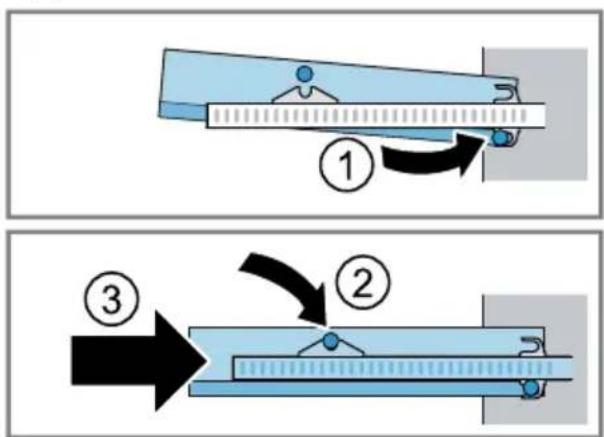 Diagram illustrating a mechanical process with numbered steps showing tool positioning and movement