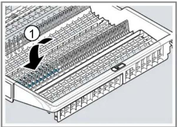 Technical diagram of a storage or rack system with labeled component '1' and directional arrow indicating flow or movement.