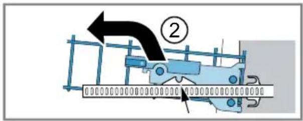 Diagram of a mechanical device with labeled component 2 and directional arrow indicating motion or flow