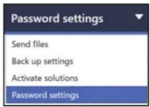 Password settings Send files Back up settings Activate solutions Password settings
