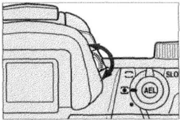Technical diagram of a camera mode dial with labeled buttons and control knob
